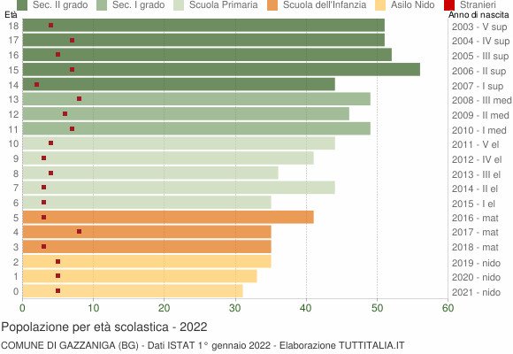 Grafico Popolazione in età scolastica - Gazzaniga 2022