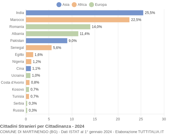 Grafico cittadinanza stranieri - Martinengo 2024