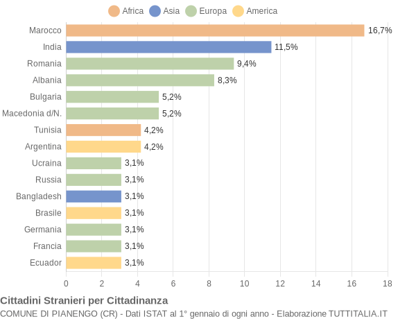 Grafico cittadinanza stranieri - Pianengo 2006