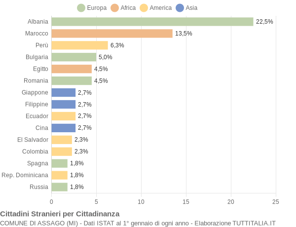 Grafico cittadinanza stranieri - Assago 2004