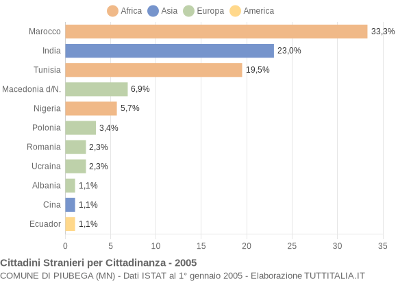 Grafico cittadinanza stranieri - Piubega 2005