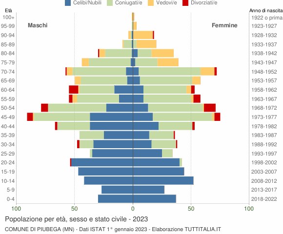 Grafico Popolazione per età, sesso e stato civile Comune di Piubega (MN)