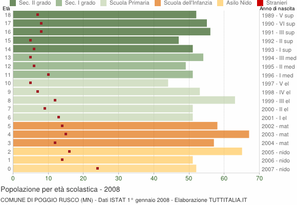 Grafico Popolazione in età scolastica - Poggio Rusco 2008