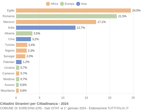 Grafico cittadinanza stranieri - Soresina 2024