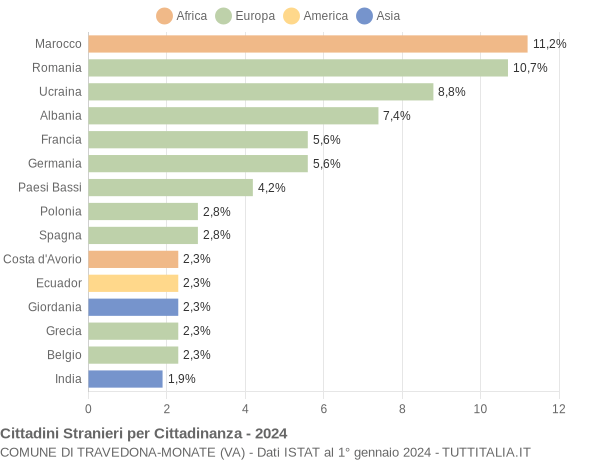 Grafico cittadinanza stranieri - Travedona-Monate 2024