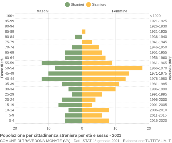 Grafico cittadini stranieri - Travedona-Monate 2021