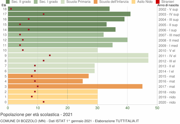 Grafico Popolazione in età scolastica - Bozzolo 2021