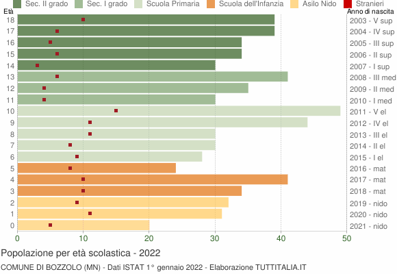 Grafico Popolazione in età scolastica - Bozzolo 2022