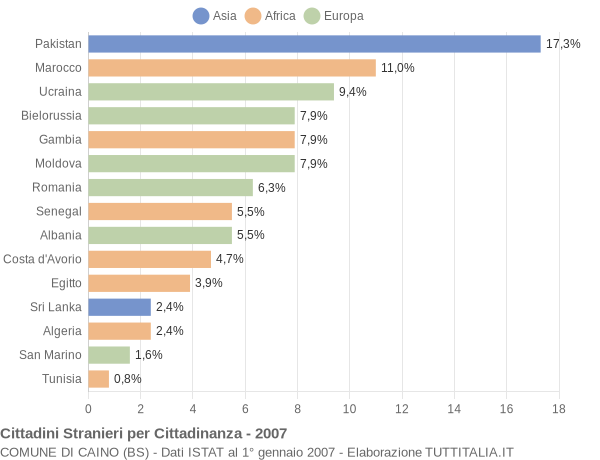 Grafico cittadinanza stranieri - Caino 2007