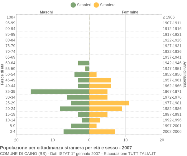 Grafico cittadini stranieri - Caino 2007