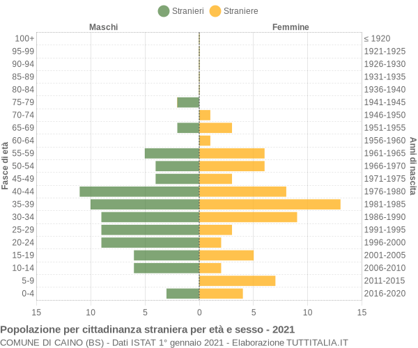 Grafico cittadini stranieri - Caino 2021