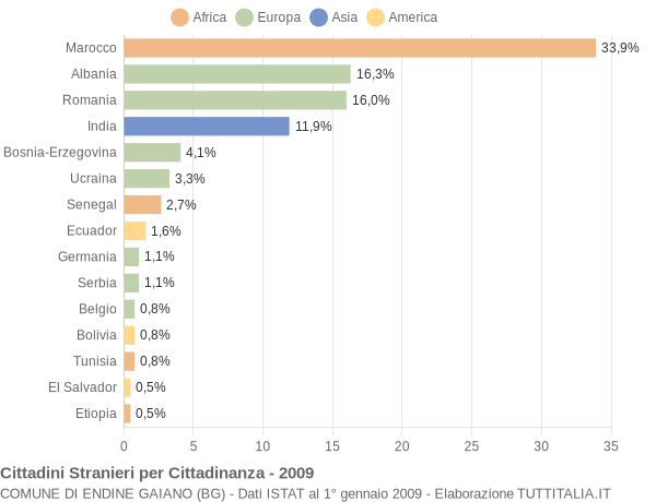 Grafico cittadinanza stranieri - Endine Gaiano 2009