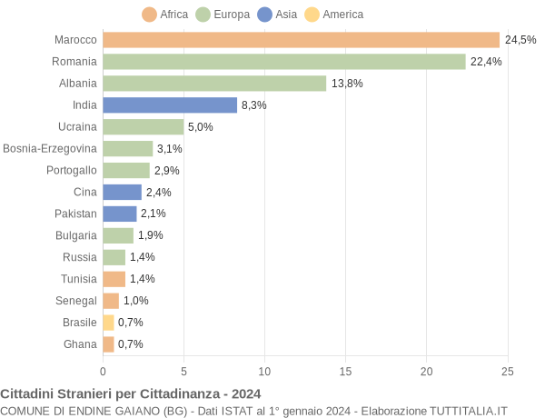 Grafico cittadinanza stranieri - Endine Gaiano 2024