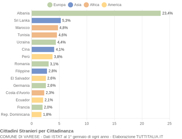 Grafico cittadinanza stranieri - Varese 2007