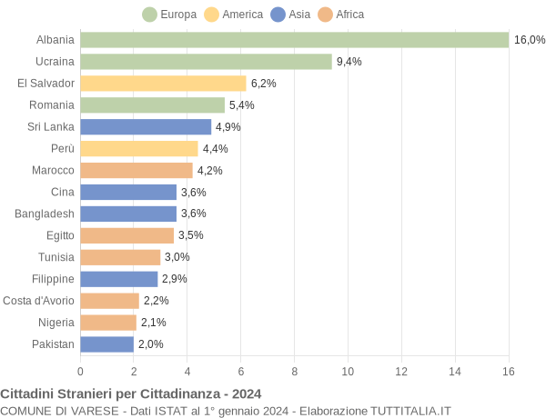 Grafico cittadinanza stranieri - Varese 2024