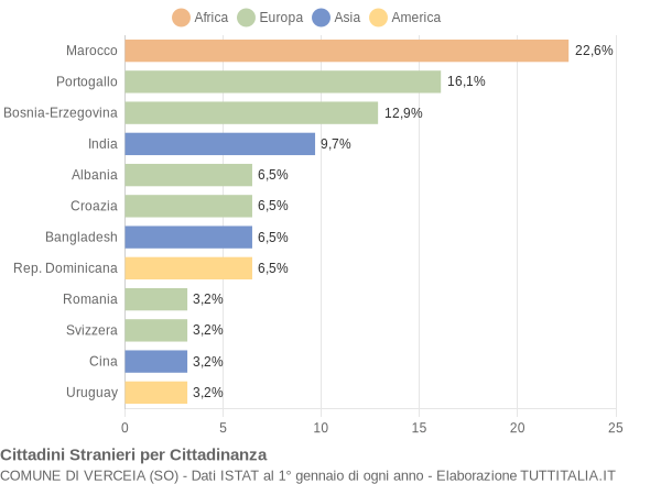 Grafico cittadinanza stranieri - Verceia 2007