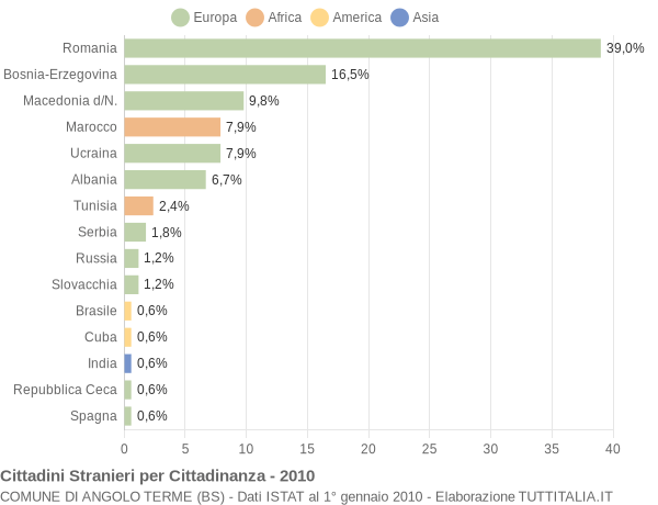 Grafico cittadinanza stranieri - Angolo Terme 2010
