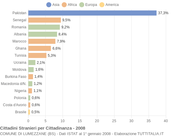 Grafico cittadinanza stranieri - Lumezzane 2008