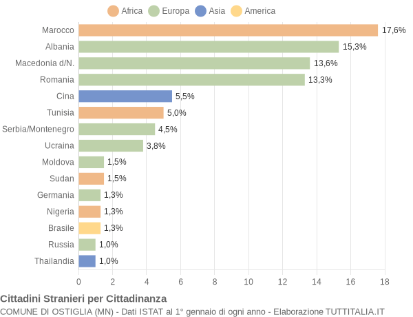 Grafico cittadinanza stranieri - Ostiglia 2004