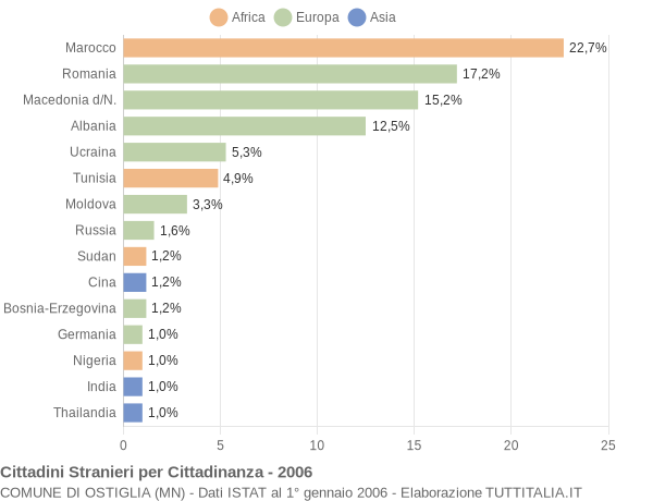 Grafico cittadinanza stranieri - Ostiglia 2006