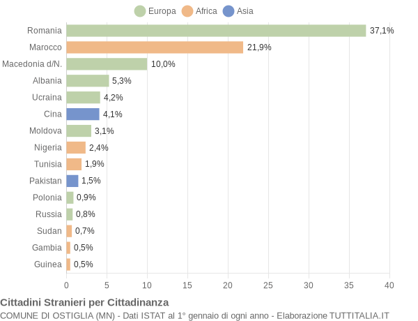 Grafico cittadinanza stranieri - Ostiglia 2017