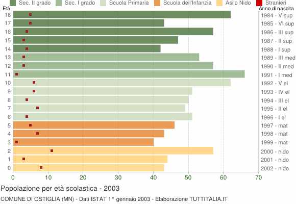 Grafico Popolazione in età scolastica - Ostiglia 2003