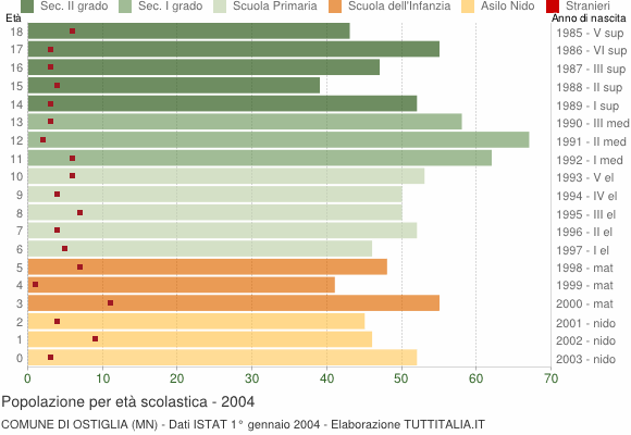 Grafico Popolazione in età scolastica - Ostiglia 2004