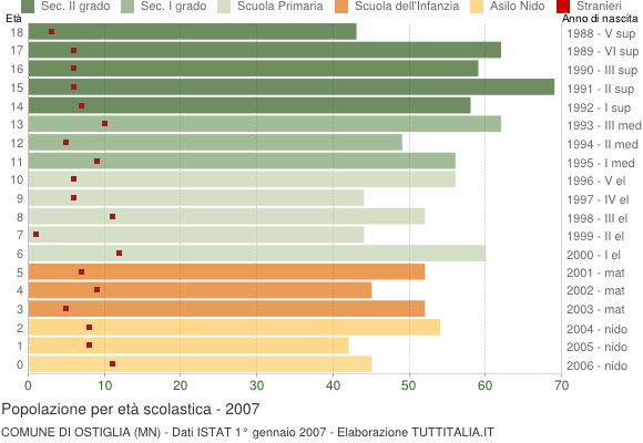 Grafico Popolazione in età scolastica - Ostiglia 2007