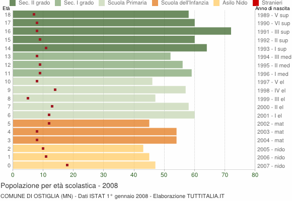 Grafico Popolazione in età scolastica - Ostiglia 2008