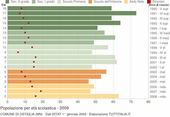 Grafico Popolazione in età scolastica - Ostiglia 2009