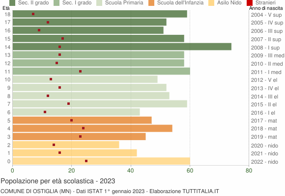 Grafico Popolazione in età scolastica - Ostiglia 2023
