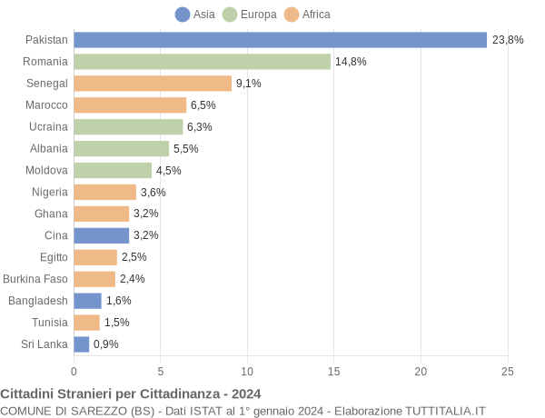 Grafico cittadinanza stranieri - Sarezzo 2024