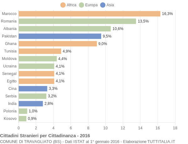 Grafico cittadinanza stranieri - Travagliato 2016