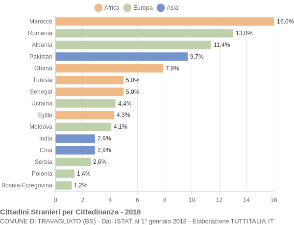 Grafico cittadinanza stranieri - Travagliato 2018