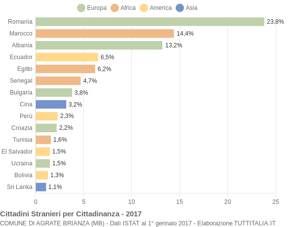 Grafico cittadinanza stranieri - Agrate Brianza 2017