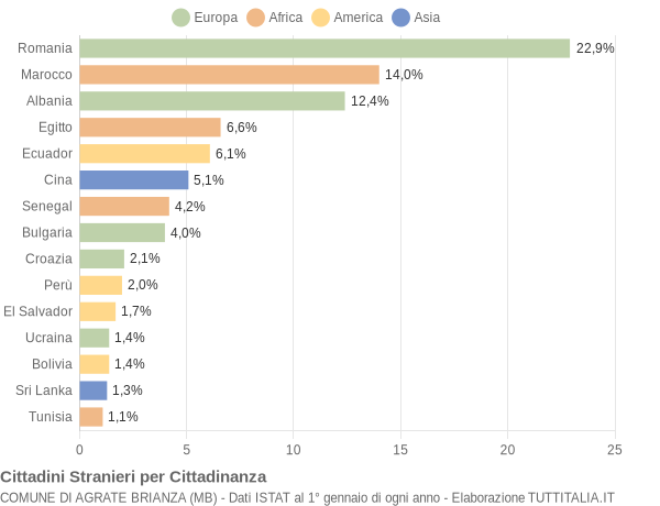 Grafico cittadinanza stranieri - Agrate Brianza 2018