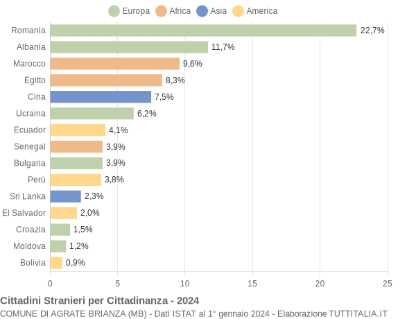 Grafico cittadinanza stranieri - Agrate Brianza 2024