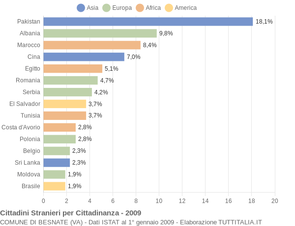 Grafico cittadinanza stranieri - Besnate 2009