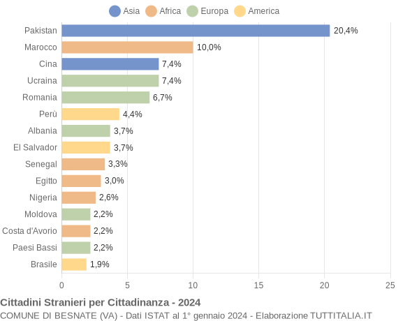 Grafico cittadinanza stranieri - Besnate 2024