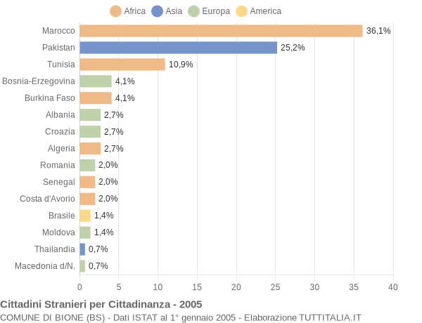 Grafico cittadinanza stranieri - Bione 2005