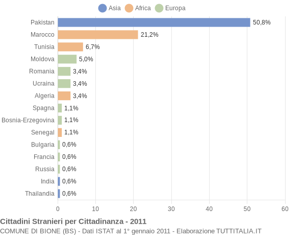 Grafico cittadinanza stranieri - Bione 2011