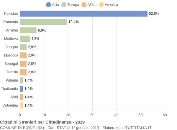 Grafico cittadinanza stranieri - Bione 2019