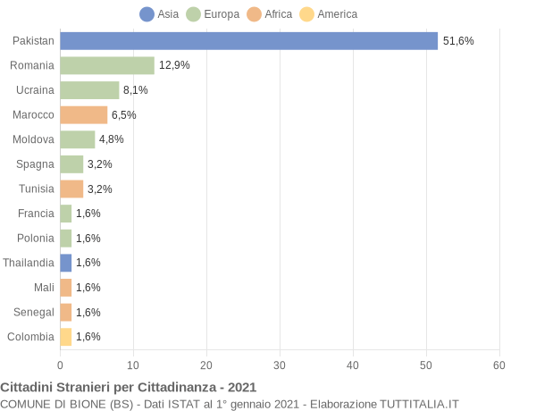 Grafico cittadinanza stranieri - Bione 2021