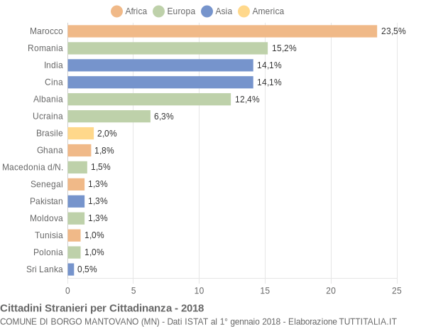 Grafico cittadinanza stranieri - Borgo Mantovano 2018