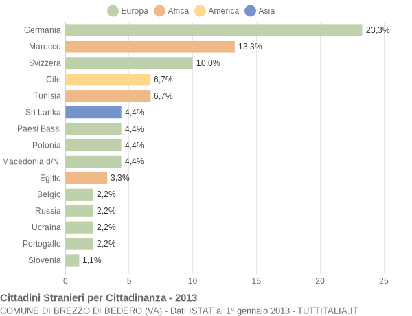 Grafico cittadinanza stranieri - Brezzo di Bedero 2013