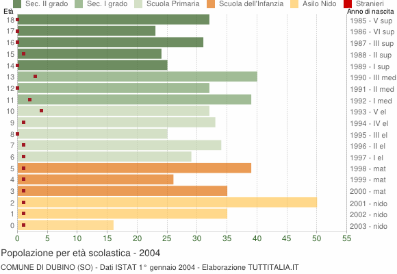 Grafico Popolazione in età scolastica - Dubino 2004
