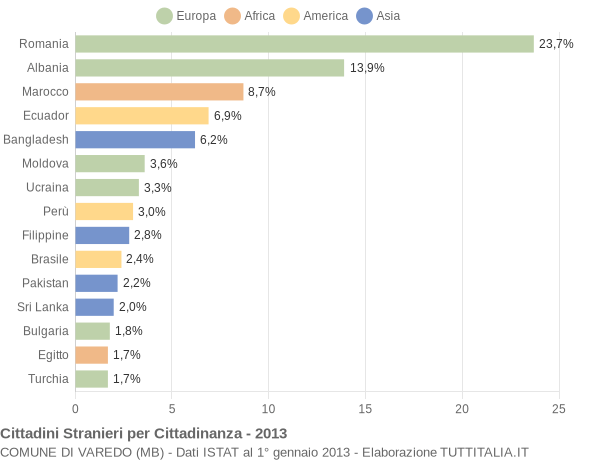 Grafico cittadinanza stranieri - Varedo 2013