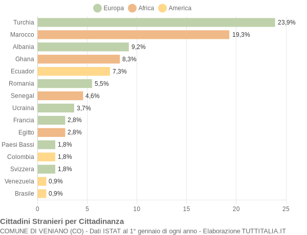 Grafico cittadinanza stranieri - Veniano 2009