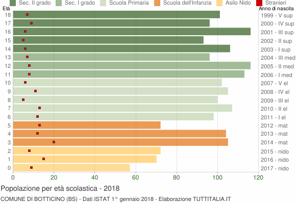 Grafico Popolazione in età scolastica - Botticino 2018