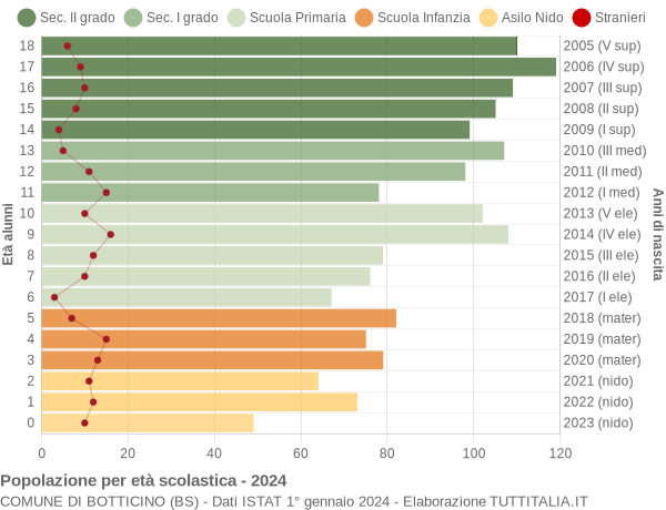 Grafico Popolazione in età scolastica - Botticino 2024